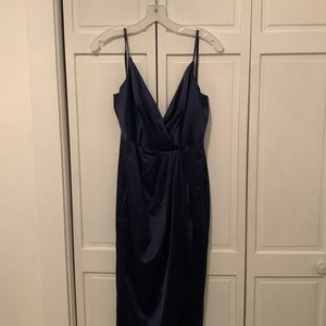 Davids bridal studio dark blue spaghetti strap dress